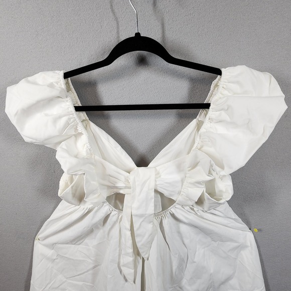 SHEIN X Dress Womens Large White Ruffle Sleeve Tie Back Mini Babydoll Style - Picture 8 of 14